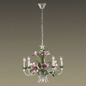 1511/5 Odeon Light Люстра подвесная Vergina, 5 ламп, зеленый, розовый, белый, флористика
