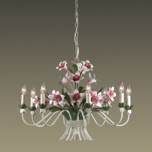 1511/8 Odeon Light Люстра подвесная Vergina, 8 ламп, зеленый, розовый, белый, флористика