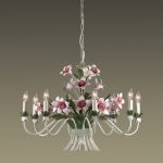 1511/8 Odeon Light Люстра подвесная Vergina, 8 ламп, зеленый, розовый, белый, флористика