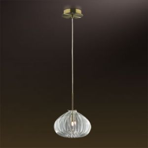 2051/1 Odeon Light Подвес Sfero, 1 лампа, прозрачное стекло с рельефными бороздками, бронза