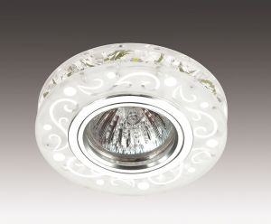 357310 Novotech Светильник встраиваемый хрустальный со светодиодной подсветкой Riva, 1 лампа, серебро с белым и прозрачным
