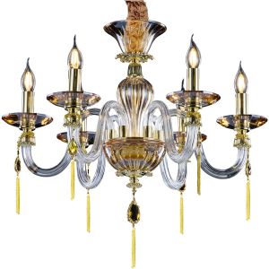 5126/07 LM-6-Divinare Лампа подвесная хрустальная Mona, 6 ламп, золото с прозрачным и янтарным