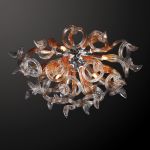 890654 LightStar Светильник настенно-потолочный Osgona Medusa, 5 ламп, хром, янтарный с прозрачным